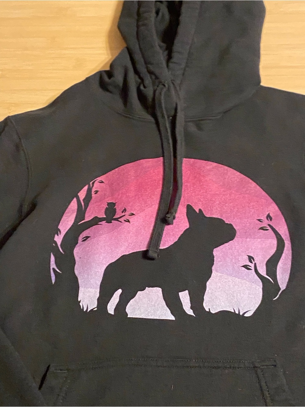 Port & Company French Bulldog Sunset Owl Frenchie Hoodie Small Unisex Mens - Picture 3 of 9